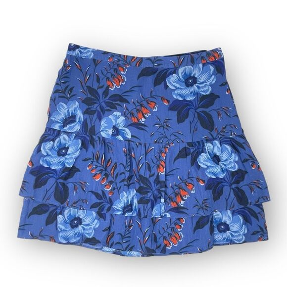 Ann Taylor Loft Mini Skirt Blue Floral Short Ruffle Tiered Boho Women’s Size 4 - Picture 1 of 12